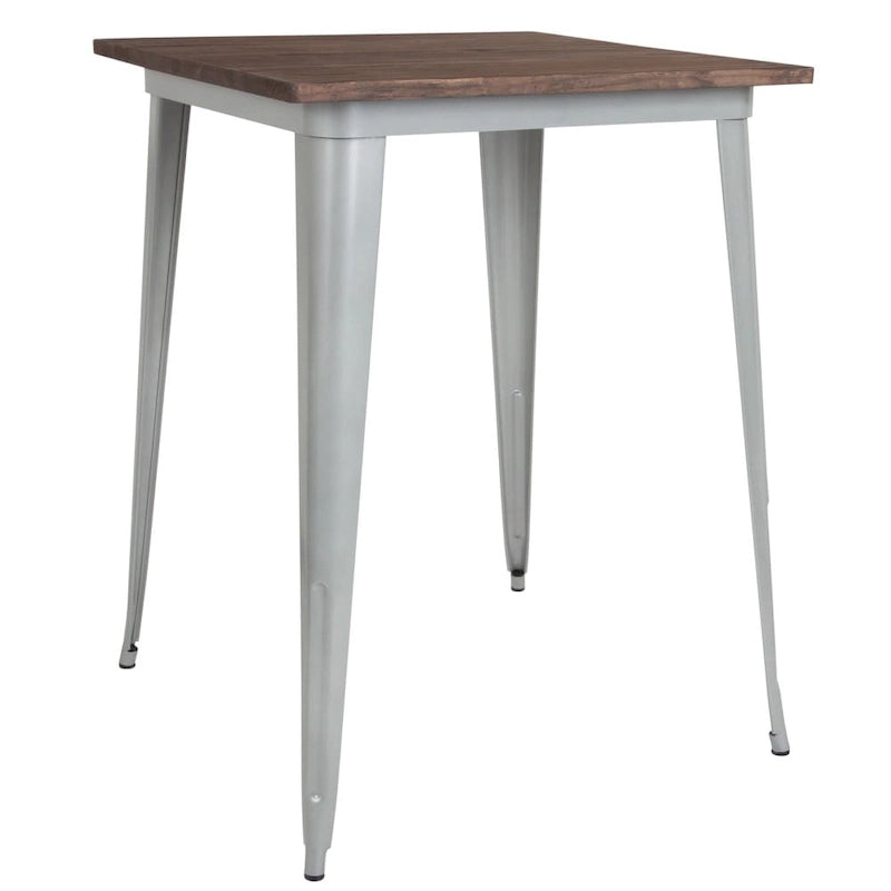 Square Metal Indoor Bar Height Table with Rustic Wood Top - 31.5W x 31.5D x 42H - 31.5W x 31.5D x 42H