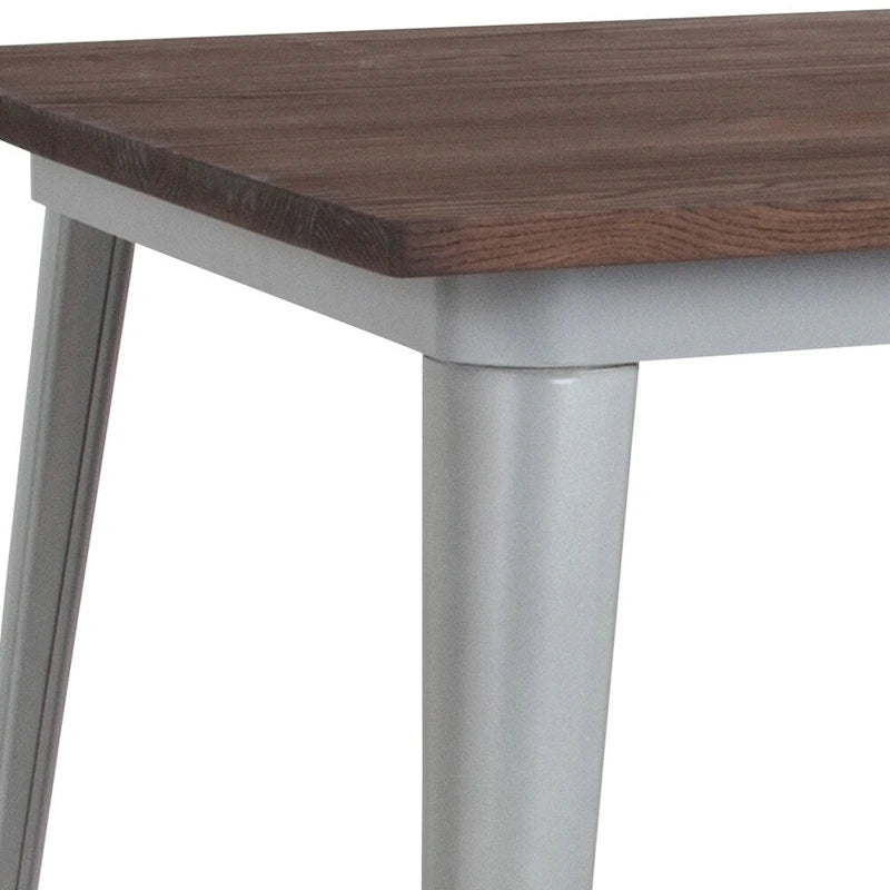 Square Metal Indoor Bar Height Table with Rustic Wood Top - 31.5W x 31.5D x 42H - 31.5W x 31.5D x 42H
