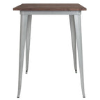 Square Metal Indoor Bar Height Table with Rustic Wood Top - 31.5W x 31.5D x 42H - 31.5W x 31.5D x 42H