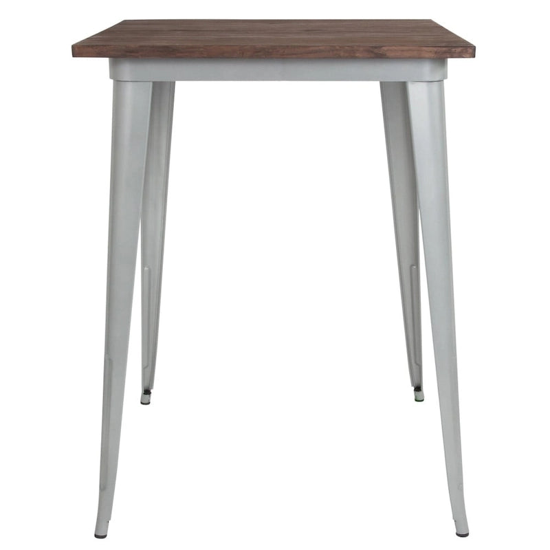 Square Metal Indoor Bar Height Table with Rustic Wood Top - 31.5W x 31.5D x 42H - 31.5W x 31.5D x 42H