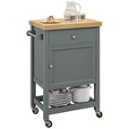 Desserte de cuisine polyvalente, îlot de cuisine roulant avec plateau lisse en hévéa, surface étroite en bois de bout sur roulettes