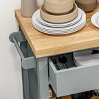 Desserte de cuisine polyvalente, îlot de cuisine roulant avec plateau lisse en hévéa, surface étroite en bois de bout sur roulettes