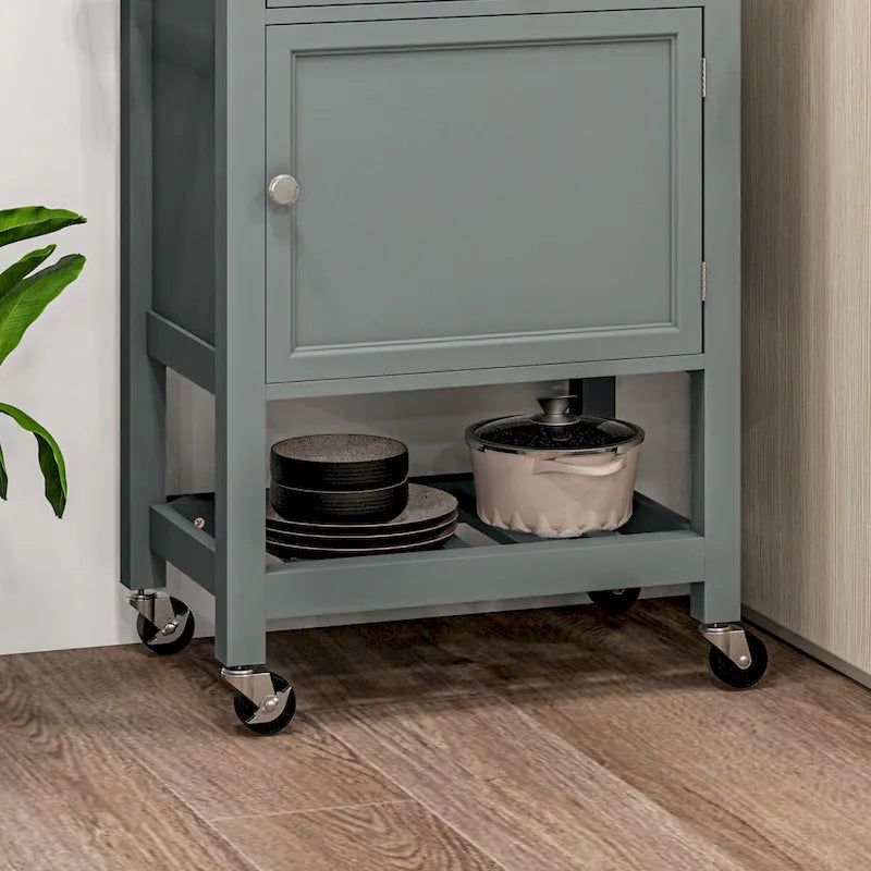 Desserte de cuisine polyvalente, îlot de cuisine roulant avec plateau lisse en hévéa, surface étroite en bois de bout sur roulettes