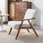 Mid-Century Retro Modern Upholstered Lounge Chair Fabric Accent Chair Sturdy Wooden Frame Armchair