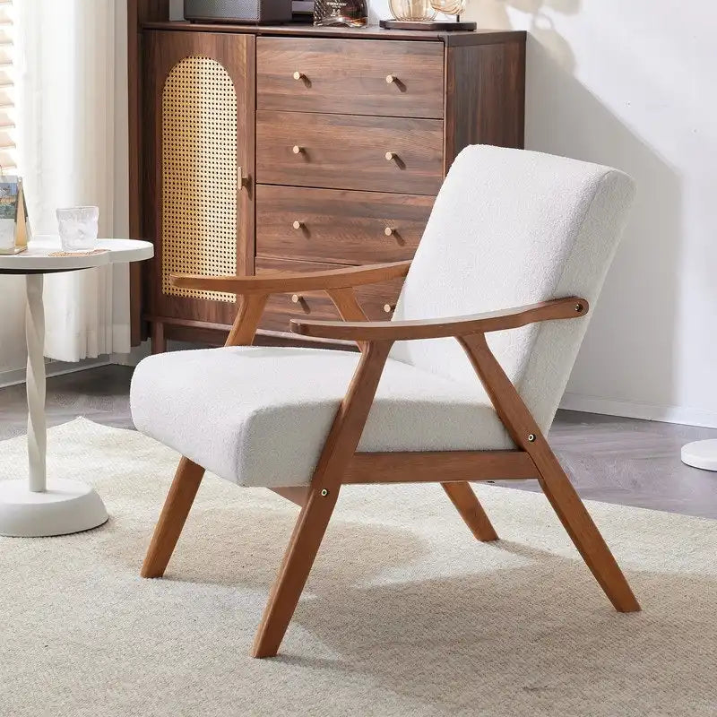 Mid-Century Retro Modern Upholstered Lounge Chair Fabric Accent Chair Sturdy Wooden Frame Armchair