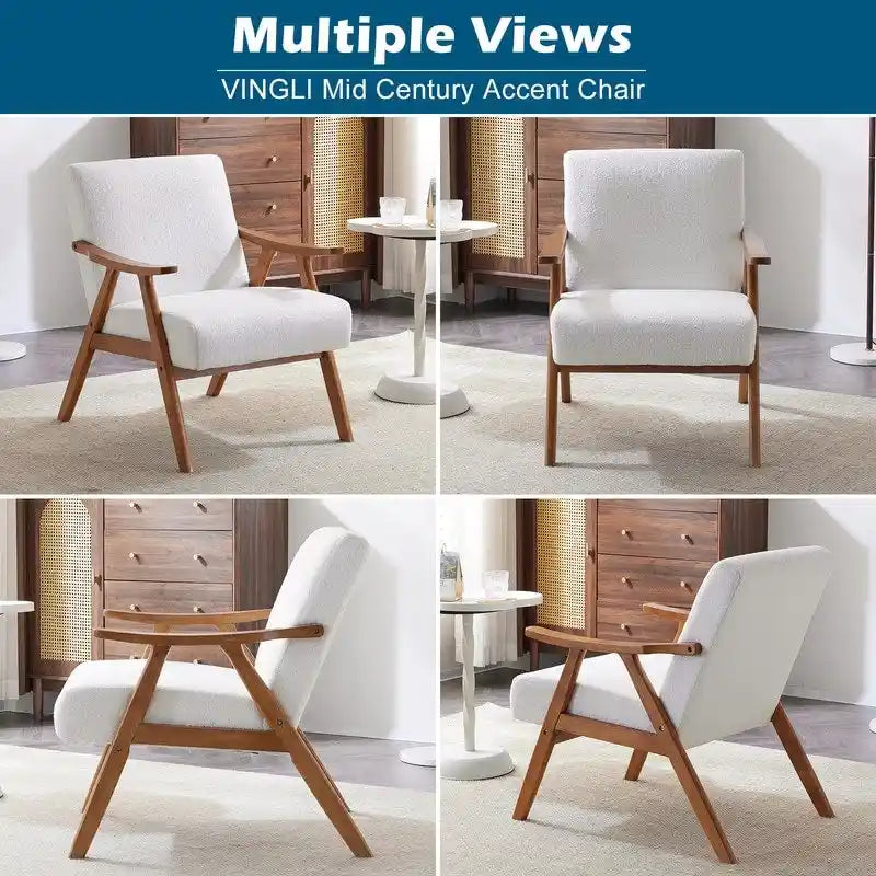 Mid-Century Retro Modern Upholstered Lounge Chair Fabric Accent Chair Sturdy Wooden Frame Armchair