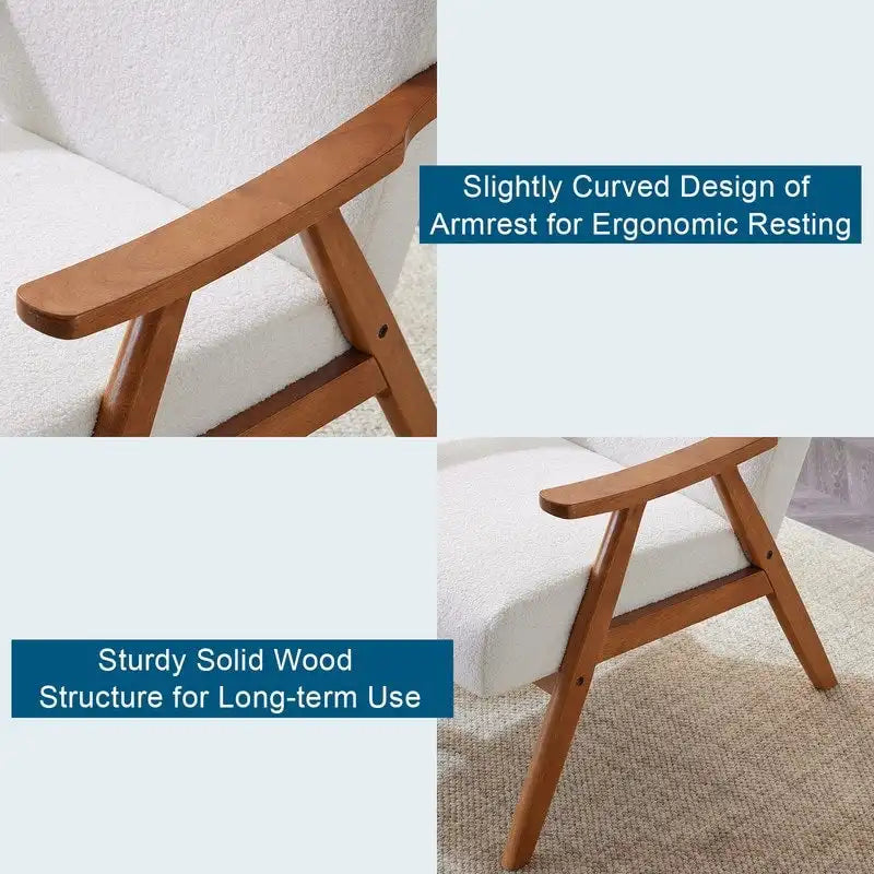 Mid-Century Retro Modern Upholstered Lounge Chair Fabric Accent Chair Sturdy Wooden Frame Armchair
