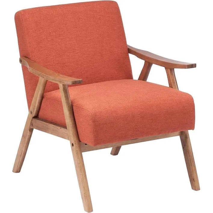 Mid-Century Retro Modern Upholstered Lounge Chair Fabric Accent Chair Sturdy Wooden Frame Armchair