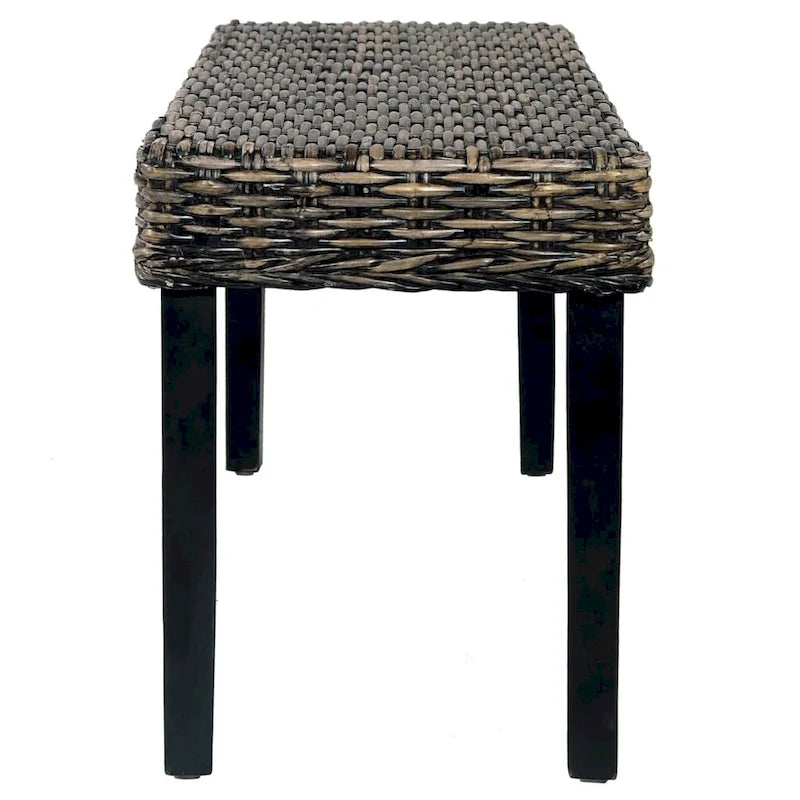 Bench Black Natural Kubu Rattan and Solid Mango Wood