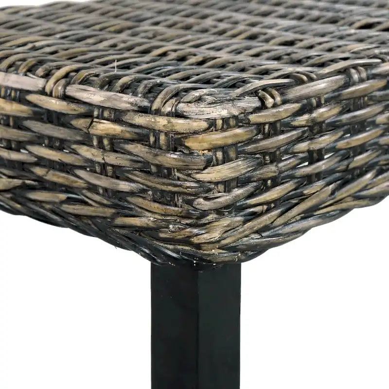 Bench Black Natural Kubu Rattan and Solid Mango Wood