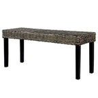 Bench Black Natural Kubu Rattan and Solid Mango Wood
