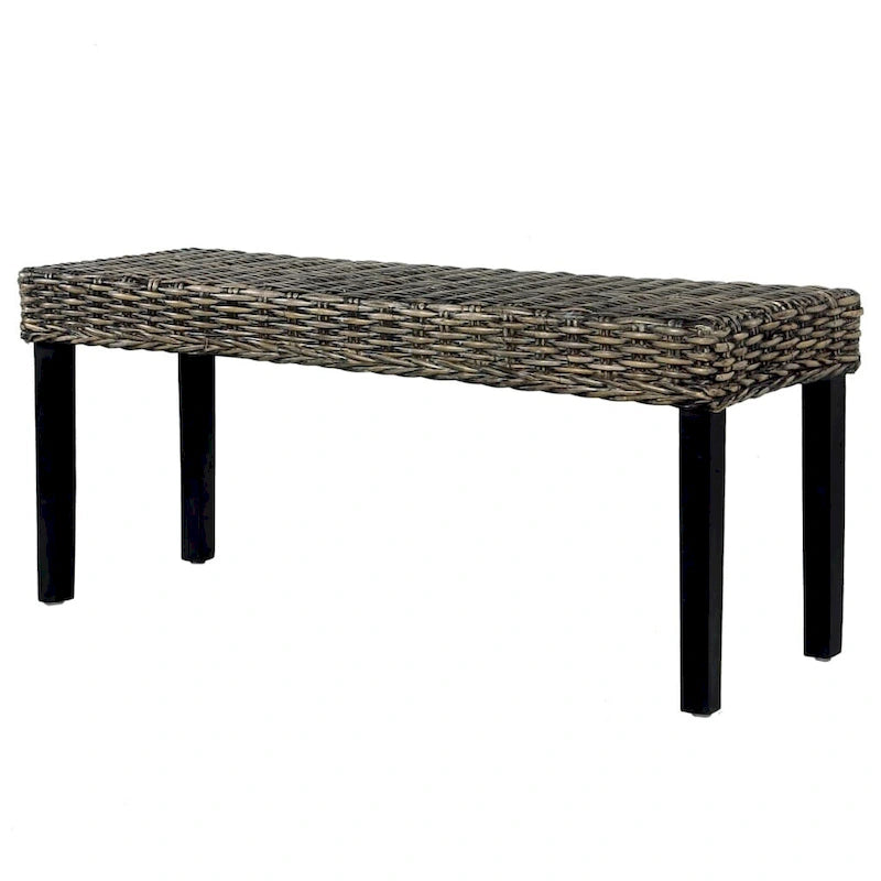 Bench Black Natural Kubu Rattan and Solid Mango Wood