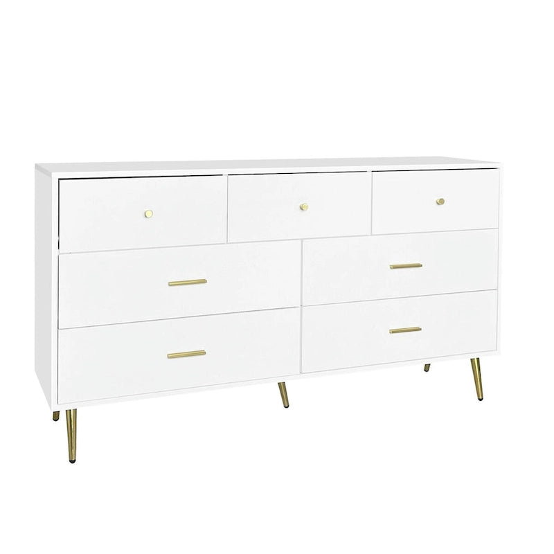 Seven-Drawer Large Chest of Drawers Cabinet with Golden Handles and Legs