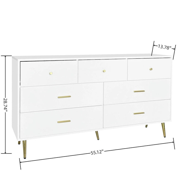 Seven-Drawer Large Chest of Drawers Cabinet with Golden Handles and Legs