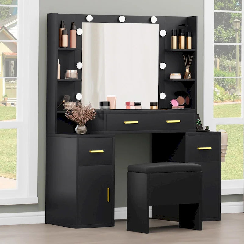 Vanity with Built-In Outlets and Lighted Mirror - 55.1 H X 43.3 L X 15.74 W