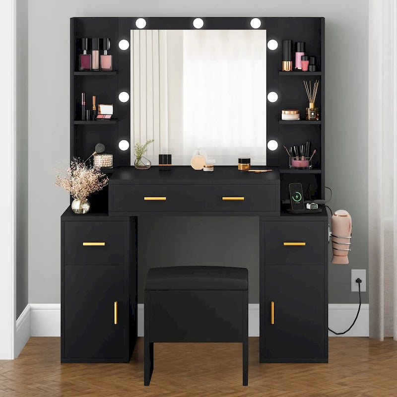 Vanity with Built-In Outlets and Lighted Mirror - 55.1 H X 43.3 L X 15.74 W