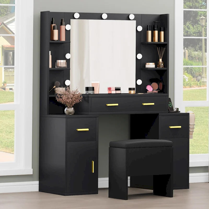 Vanity with Built-In Outlets and Lighted Mirror - 55.1 H X 43.3 L X 15.74 W