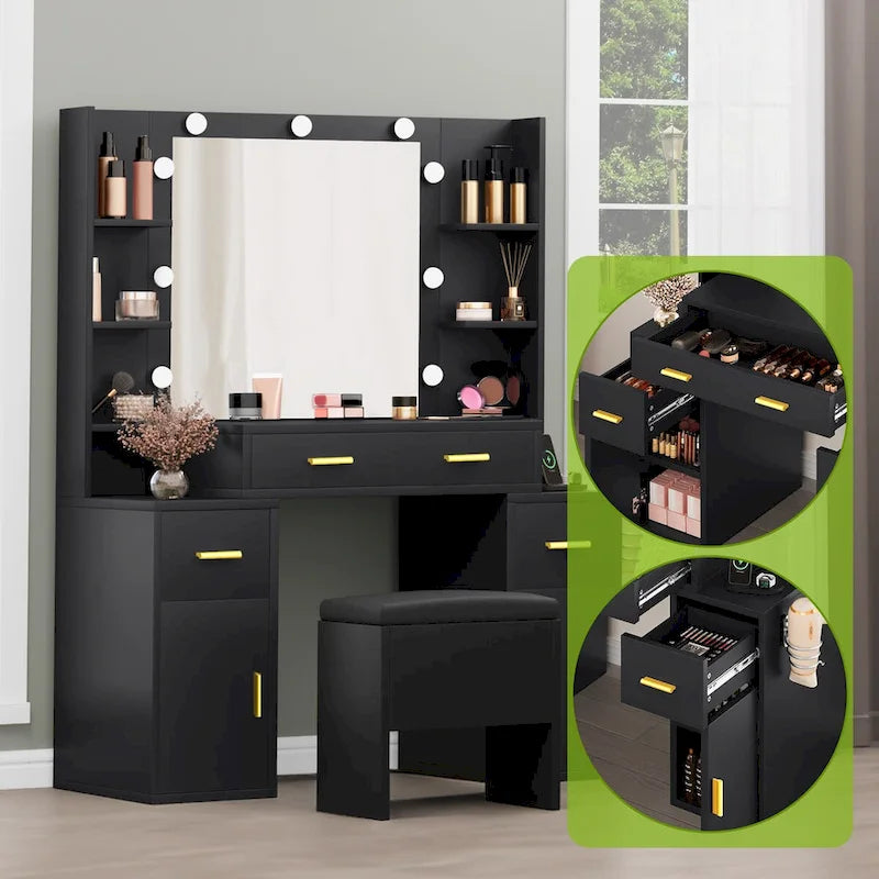 Vanity with Built-In Outlets and Lighted Mirror - 55.1 H X 43.3 L X 15.74 W