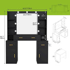 Vanity with Built-In Outlets and Lighted Mirror - 55.1 H X 43.3 L X 15.74 W