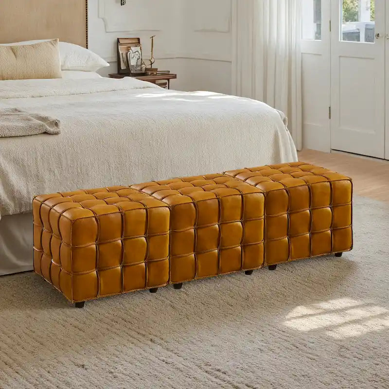 Quadratischer Ottoman-Pouf aus Vollnarbenleder