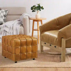 Quadratischer Ottoman-Pouf aus Vollnarbenleder