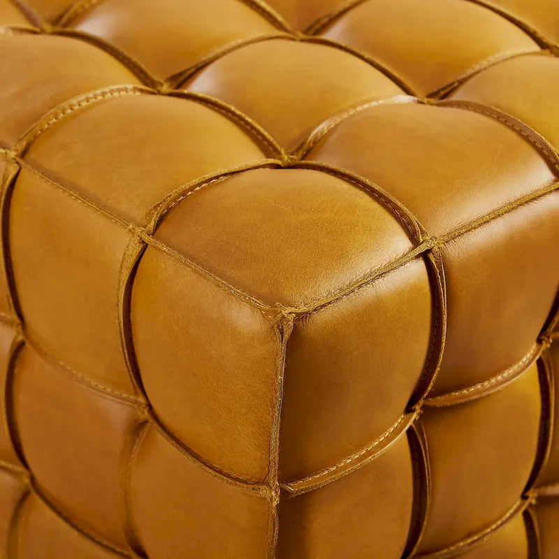 Quadratischer Ottoman-Pouf aus Vollnarbenleder