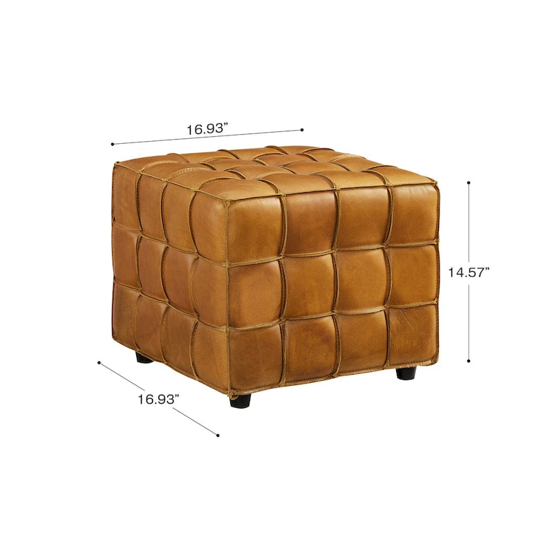 Quadratischer Ottoman-Pouf aus Vollnarbenleder