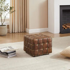 Quadratischer Ottoman-Pouf aus Vollnarbenleder