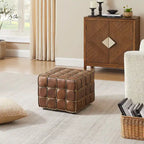 Quadratischer Ottoman-Pouf aus Vollnarbenleder