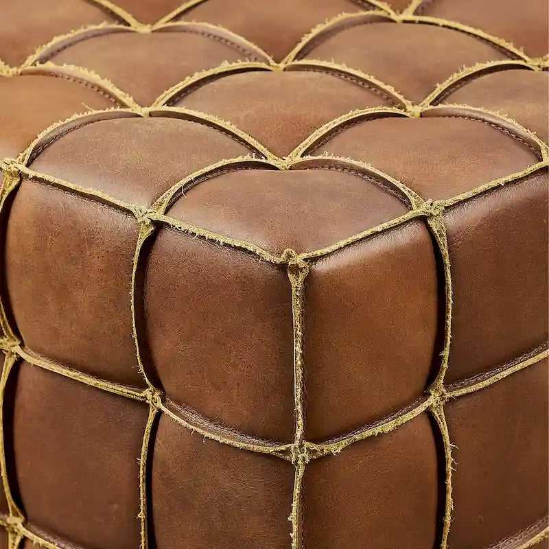 Quadratischer Ottoman-Pouf aus Vollnarbenleder