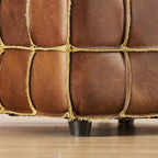 Quadratischer Ottoman-Pouf aus Vollnarbenleder
