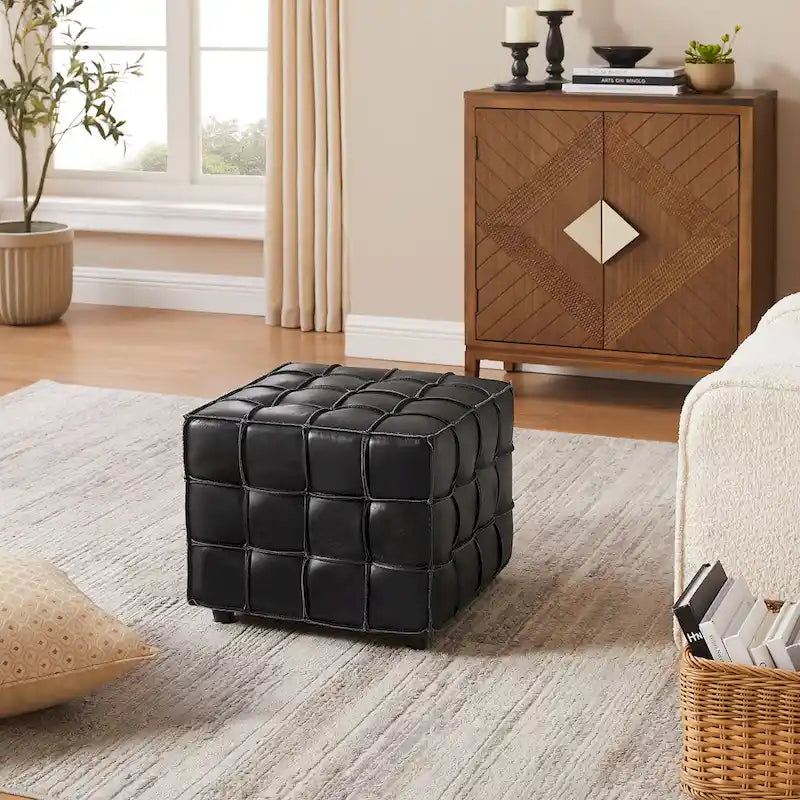 Quadratischer Ottoman-Pouf aus Vollnarbenleder