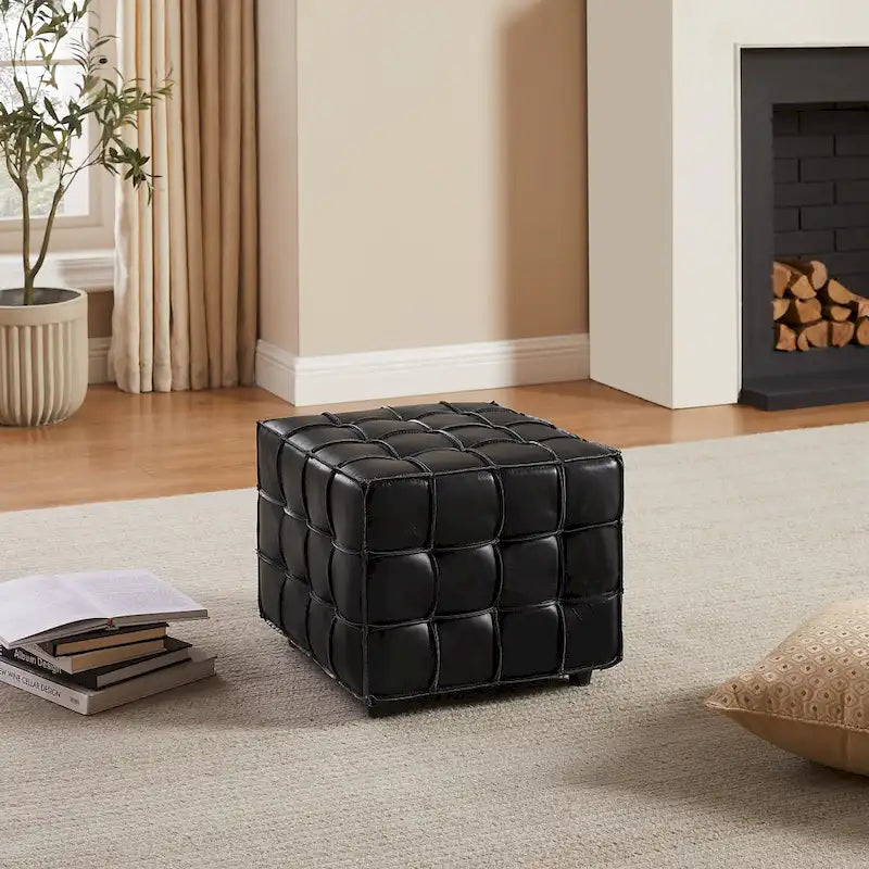 Quadratischer Ottoman-Pouf aus Vollnarbenleder