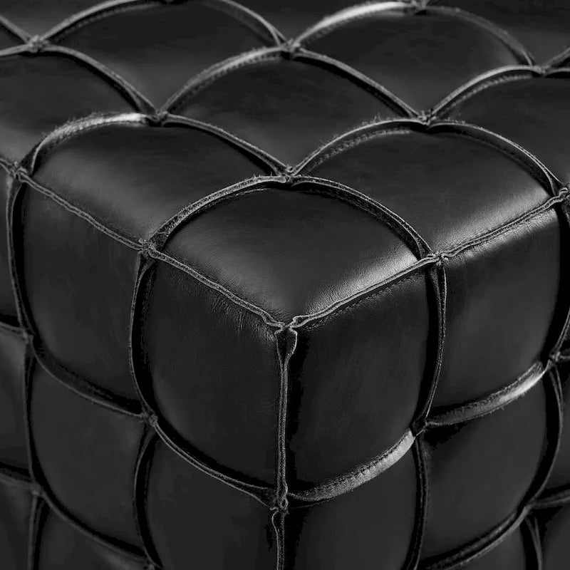 Quadratischer Ottoman-Pouf aus Vollnarbenleder