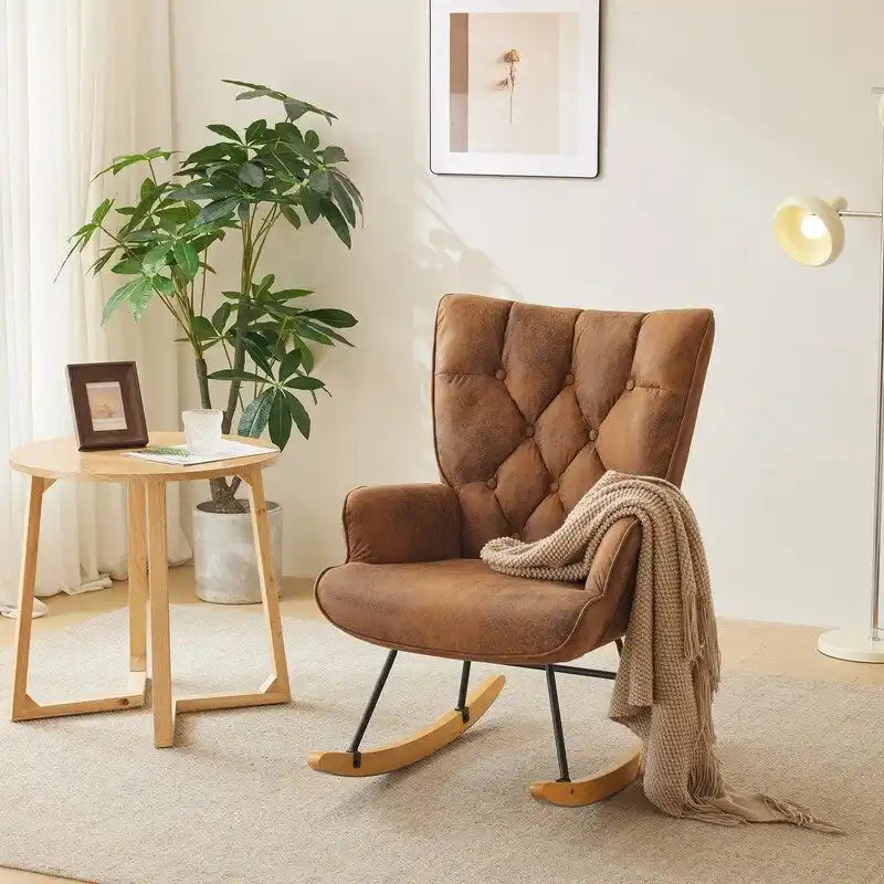 Rocking Chair Nursery, Upholstered Glider Rocker with High Backrest
