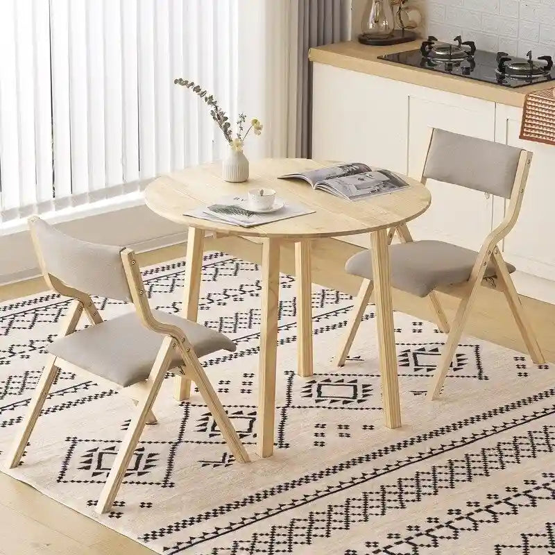Extendable Round Solid Wood Dining Table (Only Table)