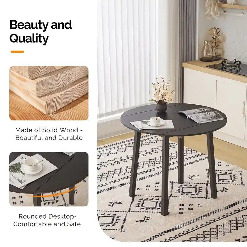 Extendable Round Solid Wood Dining Table (Only Table)