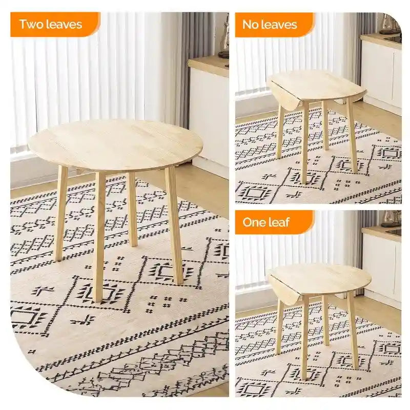 Extendable Round Solid Wood Dining Table (Only Table)