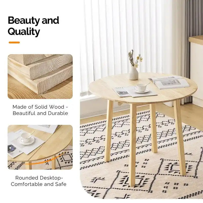 Extendable Round Solid Wood Dining Table (Only Table)