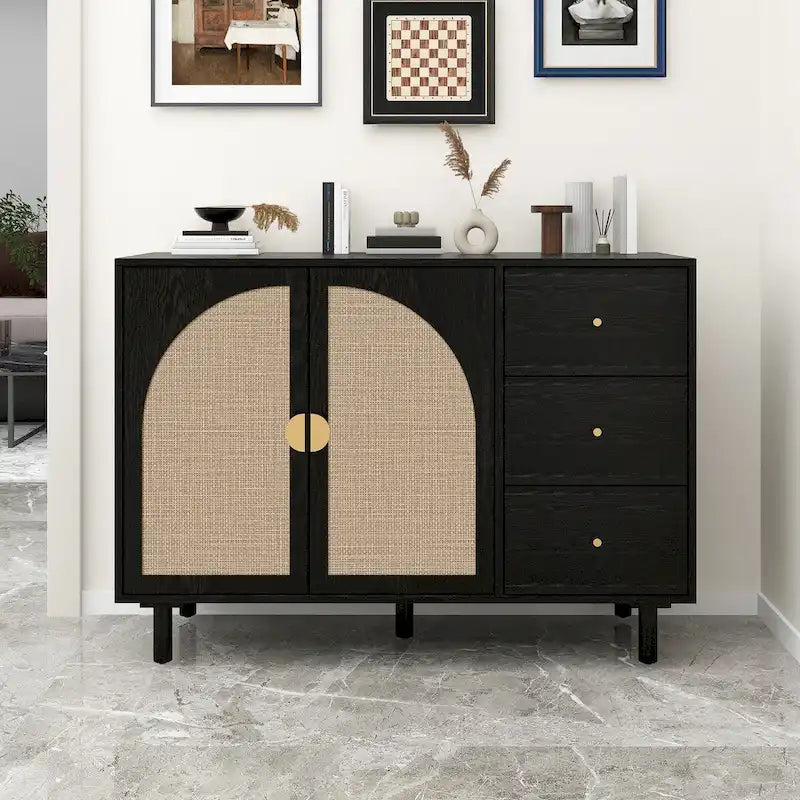 2 Doors and 3 Drawers Wood Pantry Organizer with Adjustable Laminates, Storage Cabinet for Living Room, Kitchen