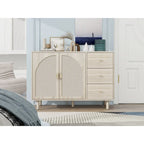 2 Doors and 3 Drawers Wood Pantry Organizer with Adjustable Laminates, Storage Cabinet for Living Room, Kitchen