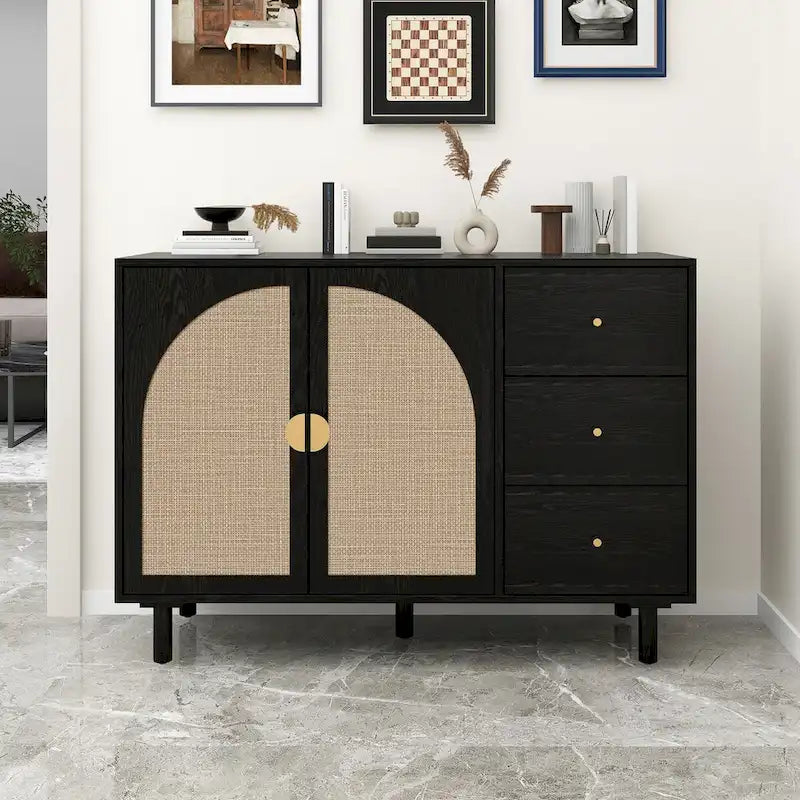 2 Doors and 3 Drawers Wood Pantry Organizer with Adjustable Laminates, Storage Cabinet for Living Room, Kitchen