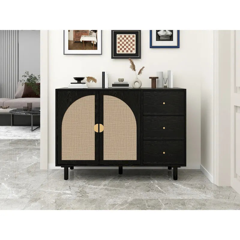 2 Doors and 3 Drawers Wood Pantry Organizer with Adjustable Laminates, Storage Cabinet for Living Room, Kitchen