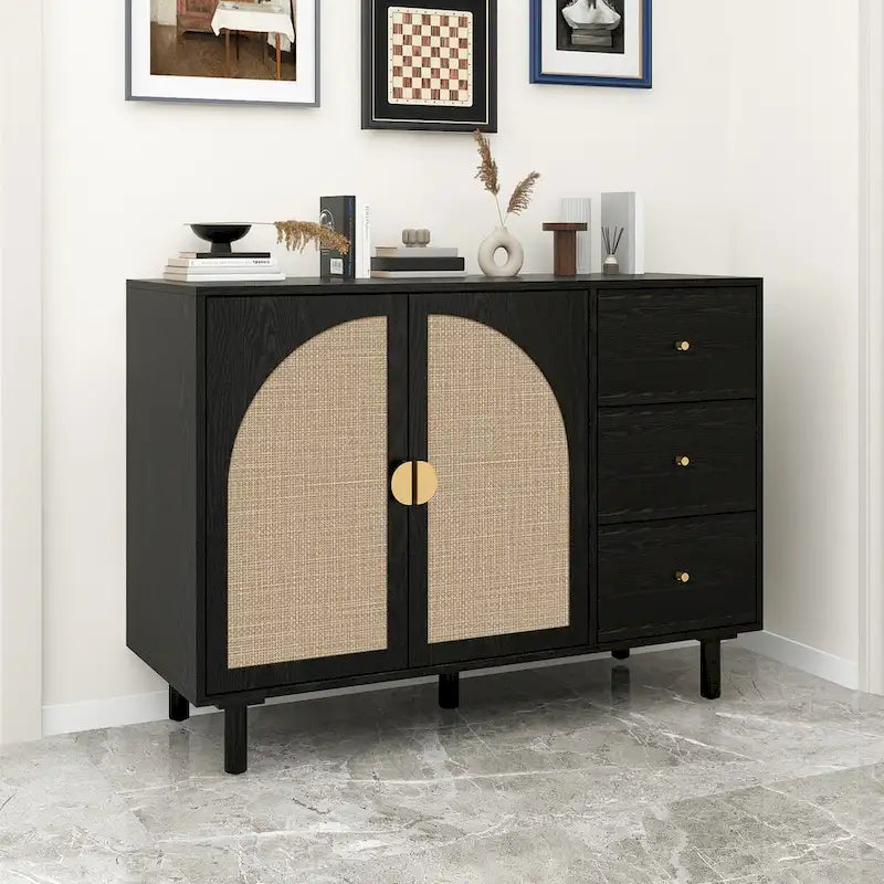 2 Doors and 3 Drawers Wood Pantry Organizer with Adjustable Laminates, Storage Cabinet for Living Room, Kitchen
