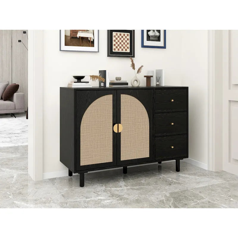 2 Doors and 3 Drawers Wood Pantry Organizer with Adjustable Laminates, Storage Cabinet for Living Room, Kitchen