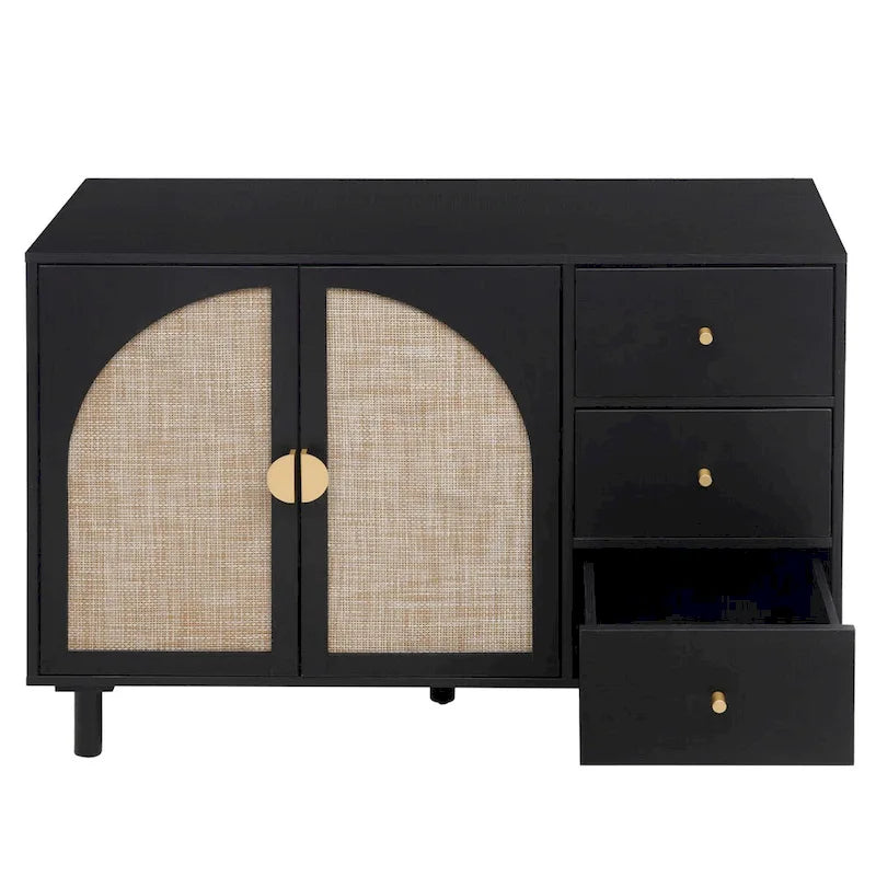 2 Doors and 3 Drawers Wood Pantry Organizer with Adjustable Laminates, Storage Cabinet for Living Room, Kitchen
