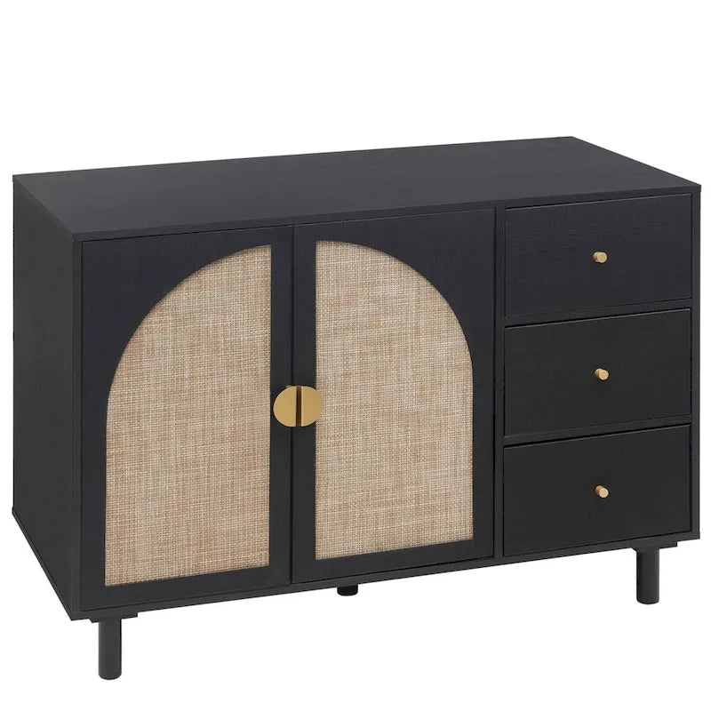 2 Doors and 3 Drawers Wood Pantry Organizer with Adjustable Laminates, Storage Cabinet for Living Room, Kitchen
