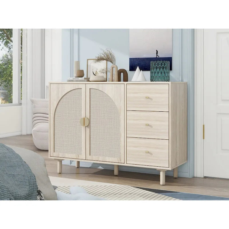 2 Doors and 3 Drawers Wood Pantry Organizer with Adjustable Laminates, Storage Cabinet for Living Room, Kitchen