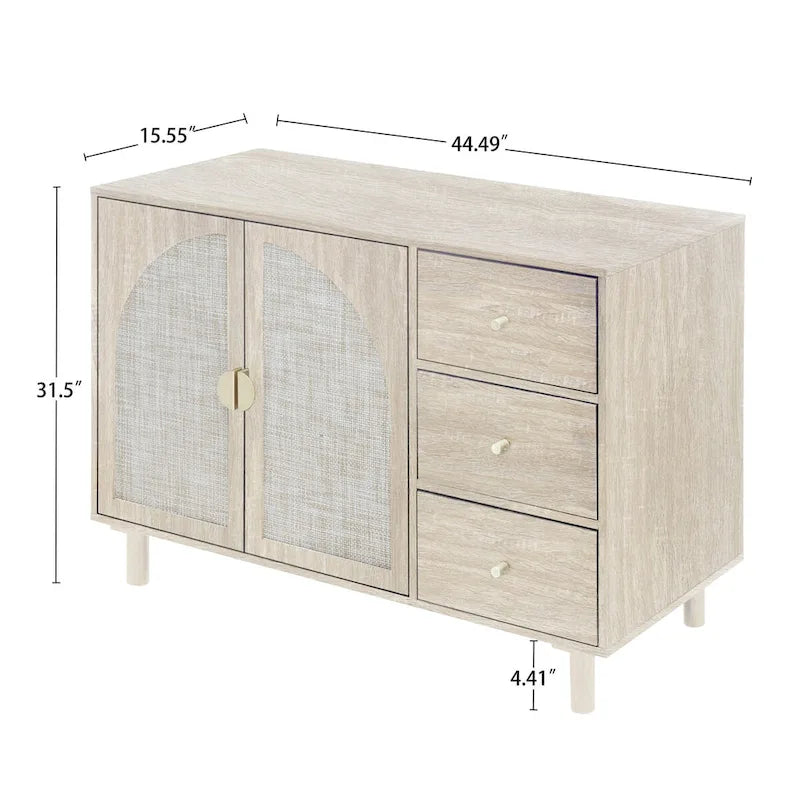 2 Doors and 3 Drawers Wood Pantry Organizer with Adjustable Laminates, Storage Cabinet for Living Room, Kitchen