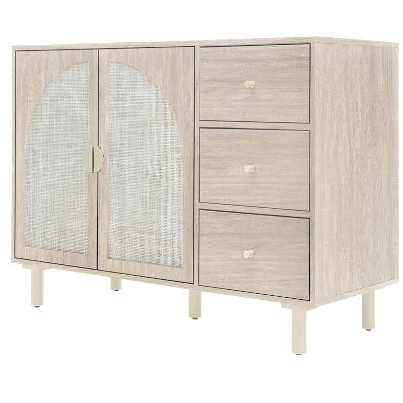 2 Doors and 3 Drawers Wood Pantry Organizer with Adjustable Laminates, Storage Cabinet for Living Room, Kitchen